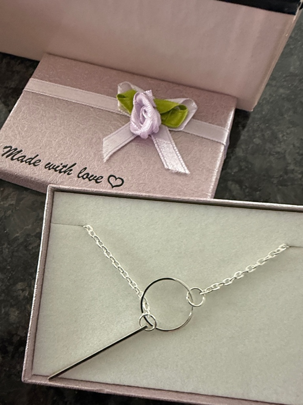 Brand New Silver Lariat necklace.  Never wore. Circle bar